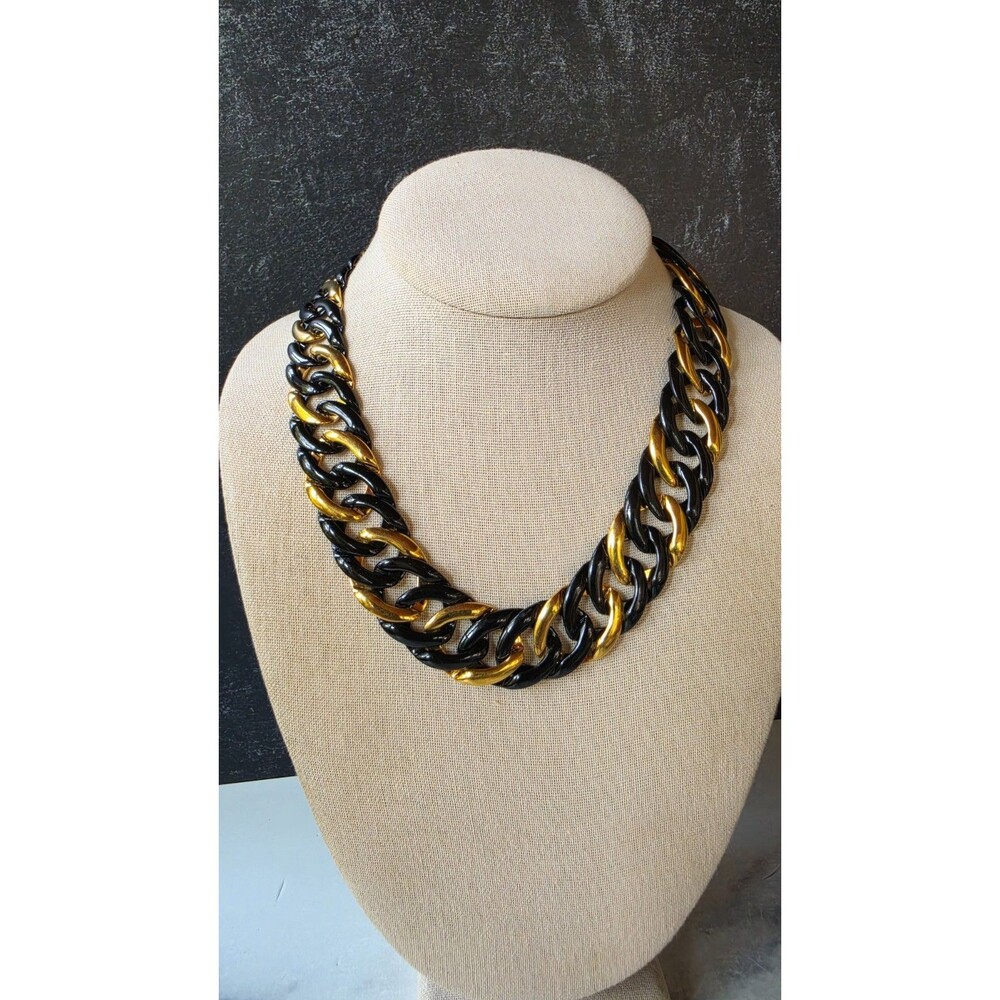 Napier Black And Gold Chain Necklace Vintage Costume Jewelry New With Tags